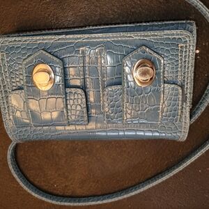 Blue Crocodile-Embossed Women's Bag